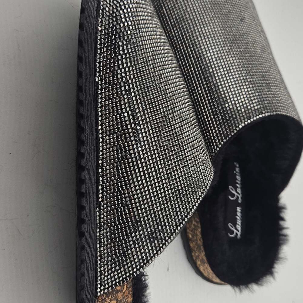 Lauren Lorraine Shimmering Black and Silver Slides